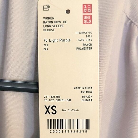 UNIQLO Purple Bow Tie Long Sleeve Button Down Shirt size XS Professional Dressy - Picture 14 of 14